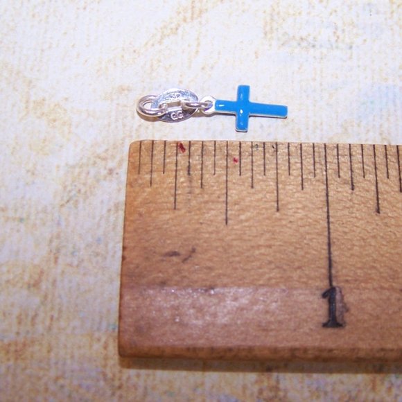 Pair (2) Sterling Silver Blue Enamel Religious Cross Charms - Picture 4 of 5